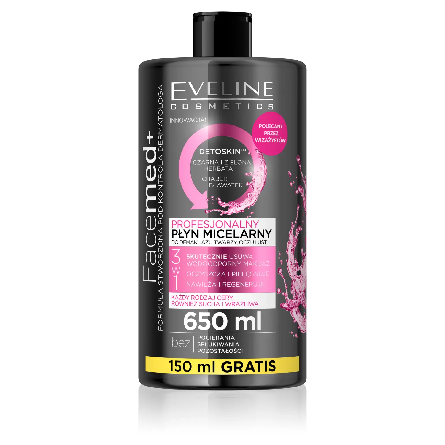 Мицеллярная вода Eveline Cosmetics — Facemed Prof профессиональная 3в1, 650 мл — фото 2