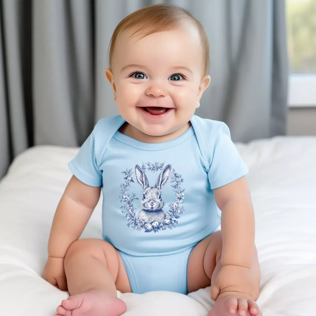 Детский боди с коротким рукавом Blue Willow Bunny The Juniper Shop, Light Blue — фото 3