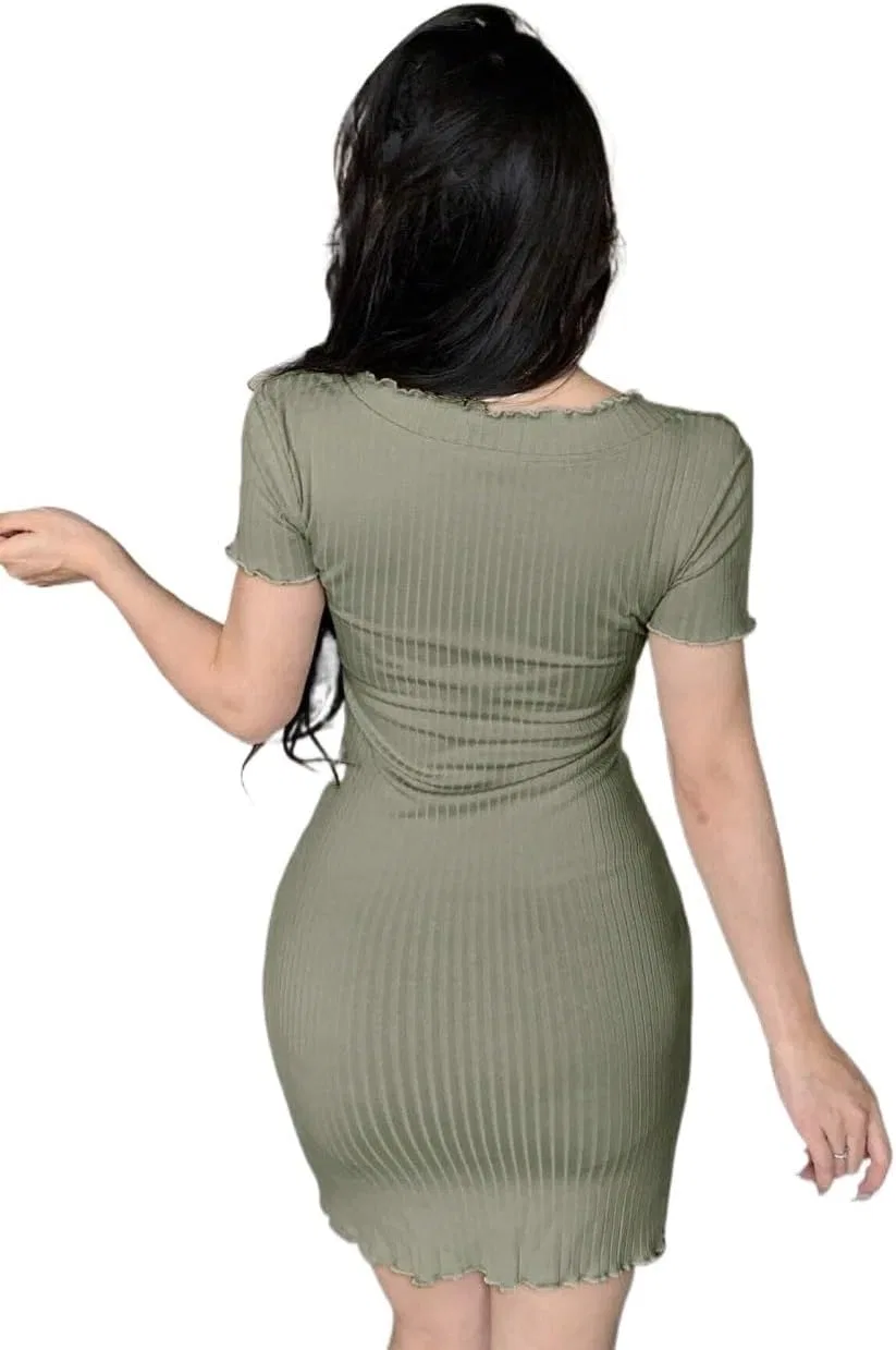 Женское мини-платье bodycon с V-образным вырезом, Green — фото 3