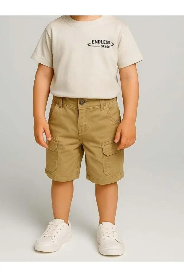 Детские шорты для мальчиков хлопковые Zekids, Beige — фото 3