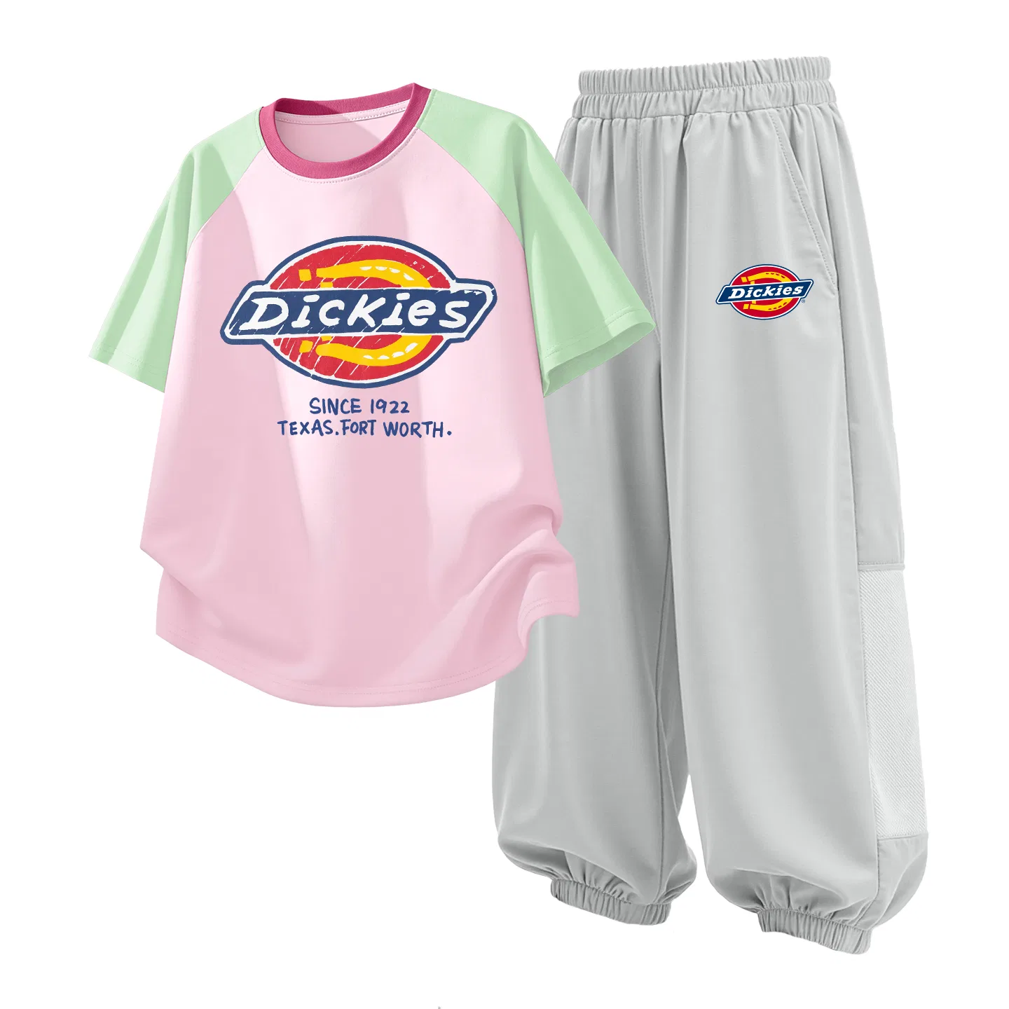 Детский спортивный комплект из 2 предметов с принтом Dickies, Sisal Label Green Pink/Misty Gray