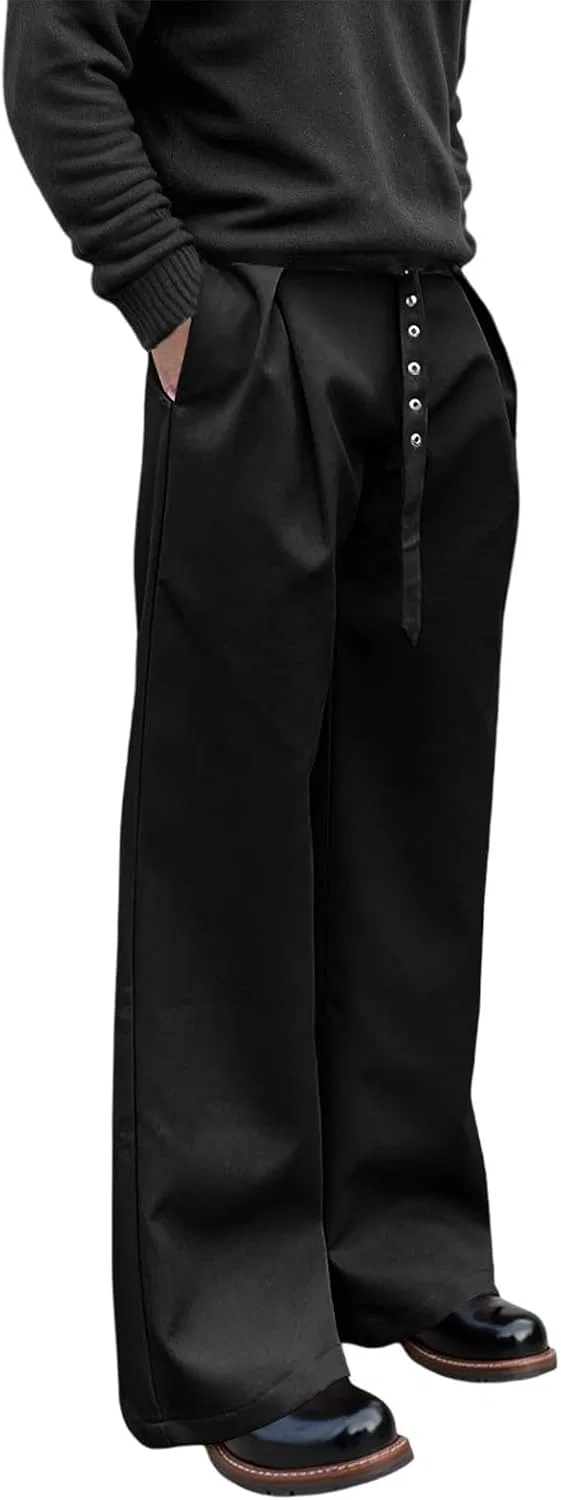 Мужские брюки свободного кроя с защипами, модель Baggy Wide Leg, чёрный