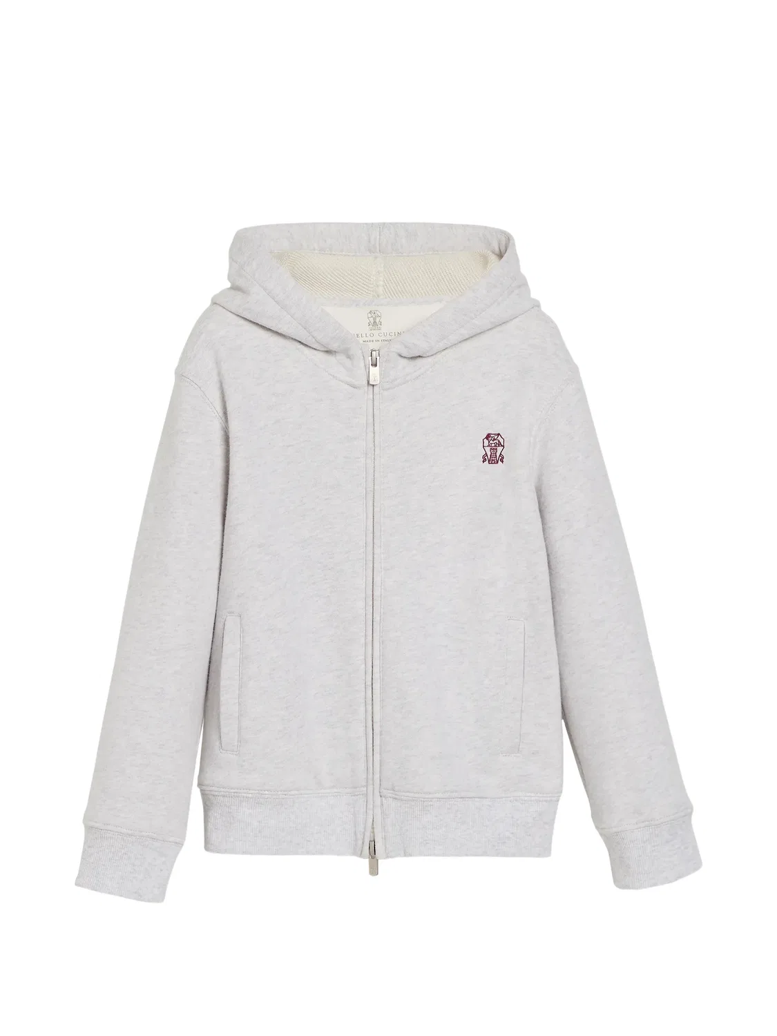 Худи на молнии с вышитым логотипом Brunello Cucinelli Kids, серый