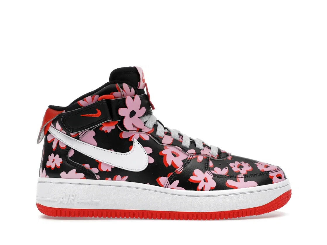 Детские кроссовки Lifestyle с цветочным принтом Nike Air Force 1 Mid EasyOn SE, Black/Pink Rise/Picante Red/White