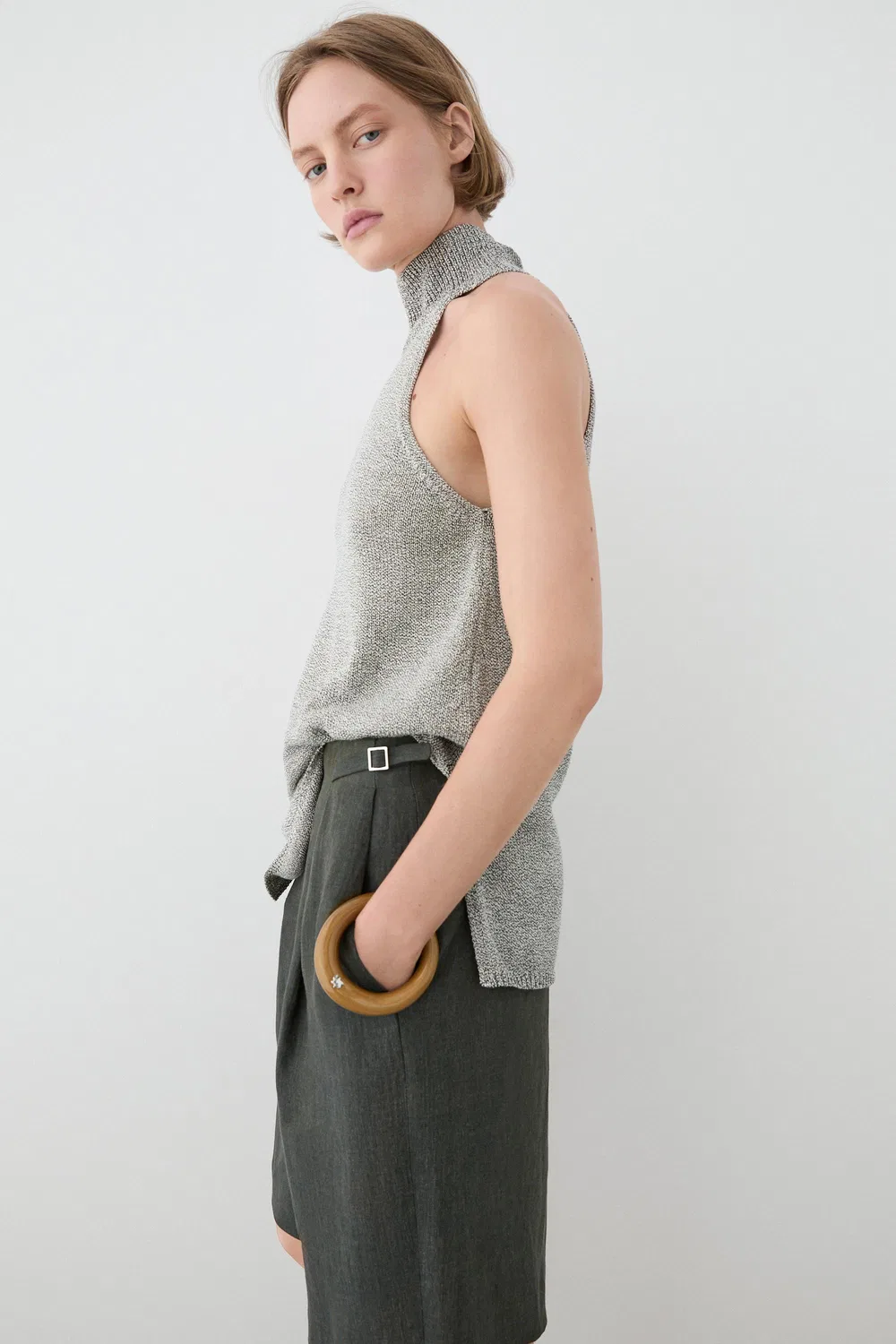 Топ Massimo Dutti Halterneck Knit, бежевый — фото 4