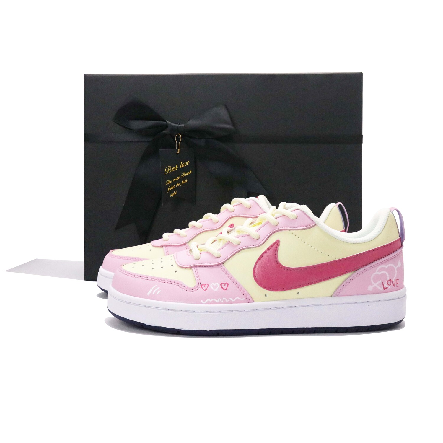

Кроссовки Nike Court Borough Skateboarding Shoes Women's Low-top Pink/white/yellow, розовый/белый/желтый