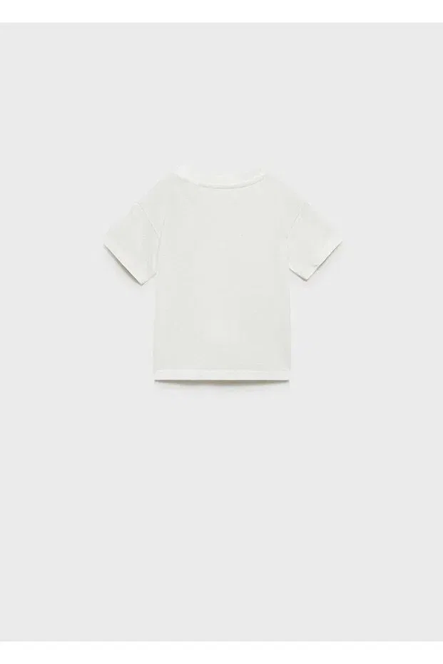Детская футболка с коротким рукавом с патч-карманом Mango Baby, Off White — фото 2