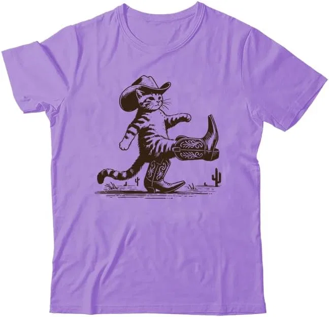 Унисекс футболка с принтом кота Western Cowboy, Purple