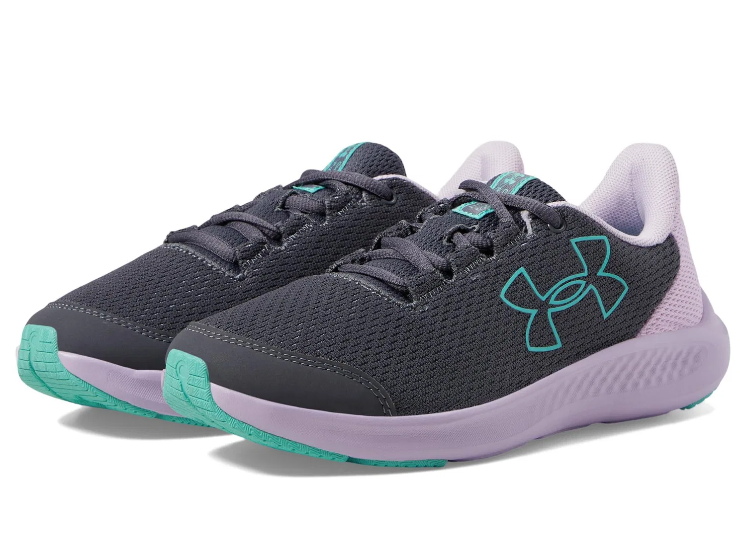 Детские кроссовки для девочек с логотипом Under Armour, 101 Castlerock Purple Ace Radial Turquoise — фото 2