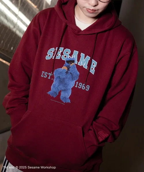 Детский худи с принтом College Logo SESAME STREET, Burgundy