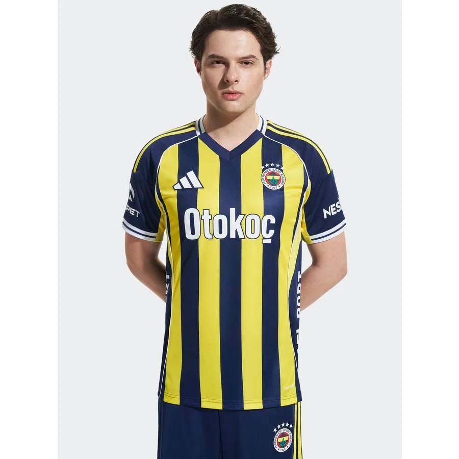 Футболка с принтом Fenerbahçe 2025/26 Çubuklu Forma adidas, Желтый/Темно-синий