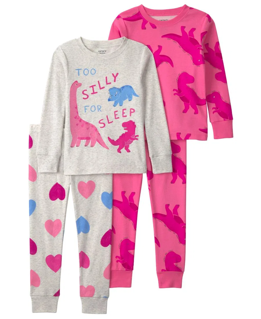 Комплект пижам из 4 предметов с длинным рукавом Dino Heart Carter's, Pink