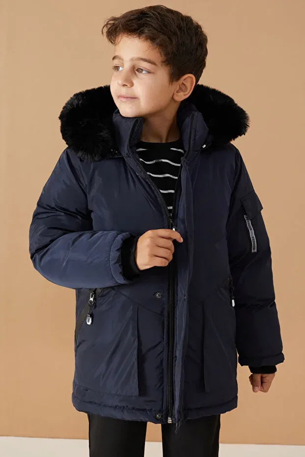 Детское пальто для девочек с капюшоном Cansın Mini, Navy Blue — фото 4