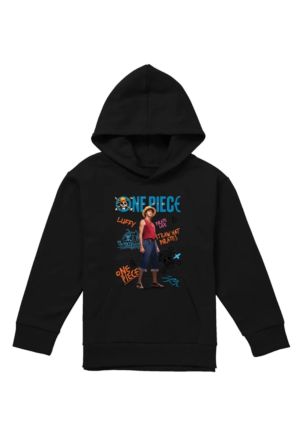 Детское худи с принтом Luffy Pirate Life One Piece, Black