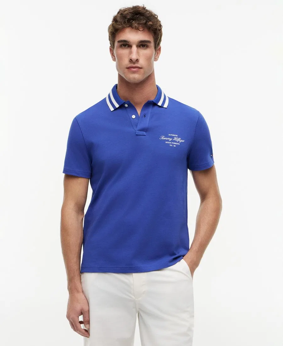 Поло с контрастной отделкой и логотипом Tommy Hilfiger, Pigment Blue