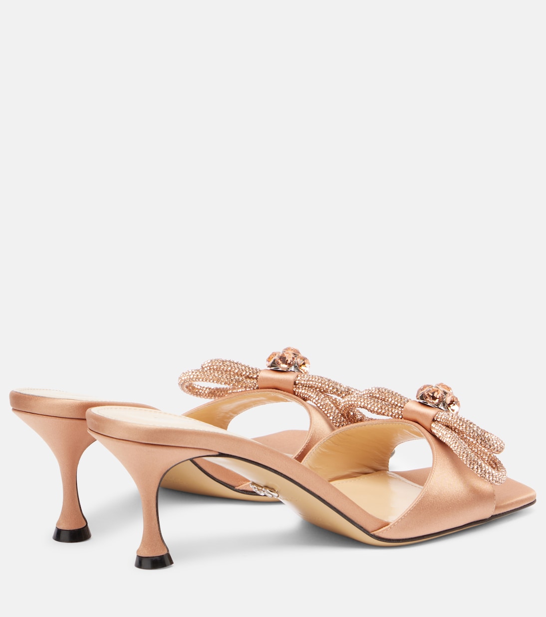 Сатиновые мюли 65 с двойным бантом и декором Mach & Mach, Golden Brown — фото 2