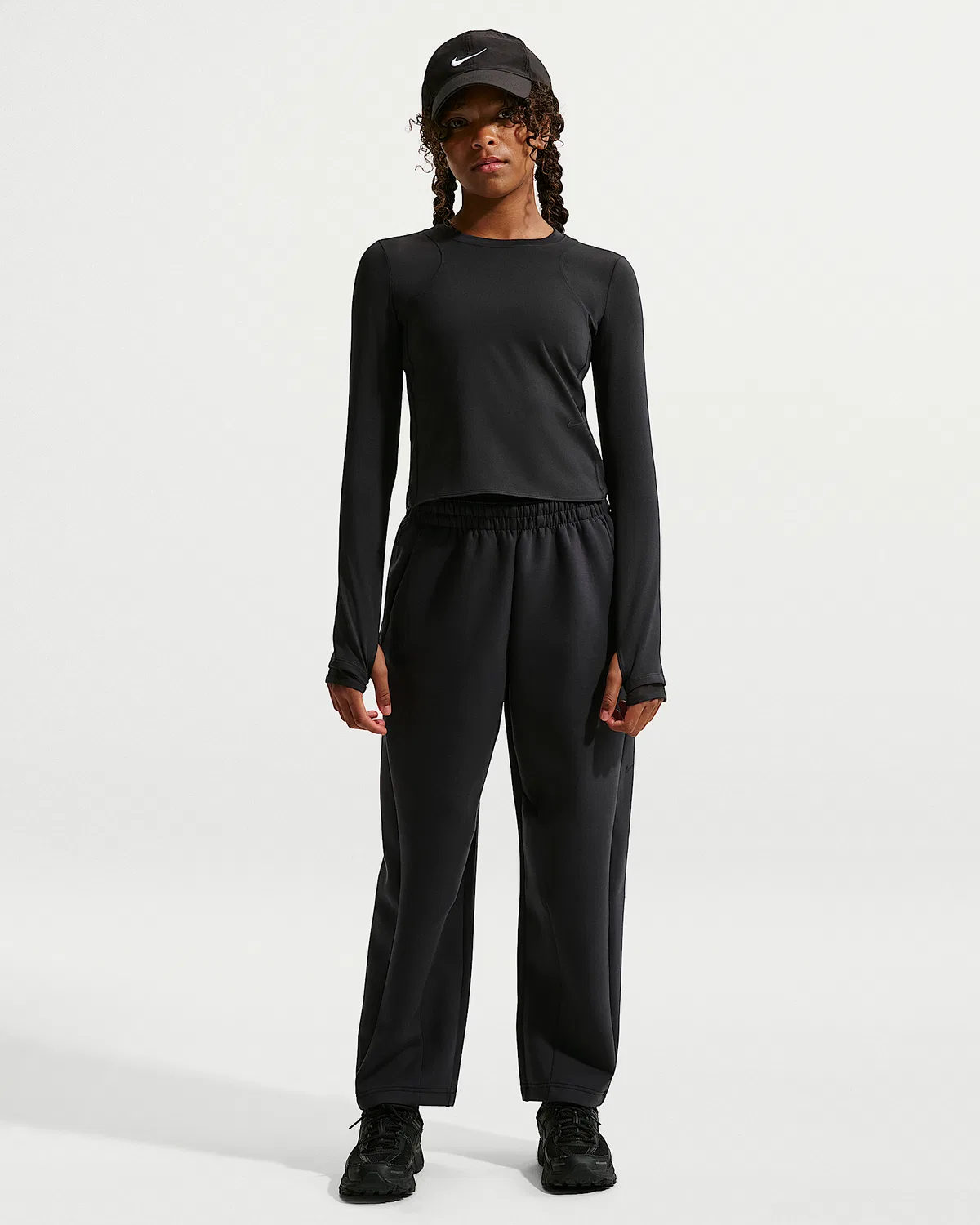 Детская футболка Nike MAVN Dri-FIT Ribbed с длинным рукавом, Black/Black/Black — фото 4