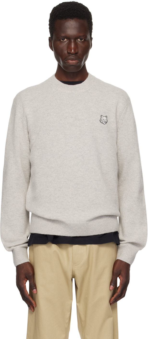 

Серый свитер с лисьей головой Maison Kitsune, Light grey melange