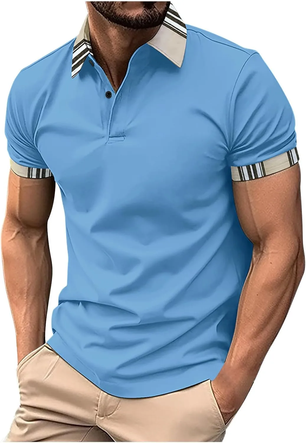 

Мужская поло с коротким рукавом slim fit и контрастным воротником