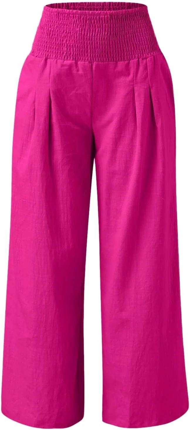 Брюки женские из хлопка и льна, Generic, Hot Pink — фото 4