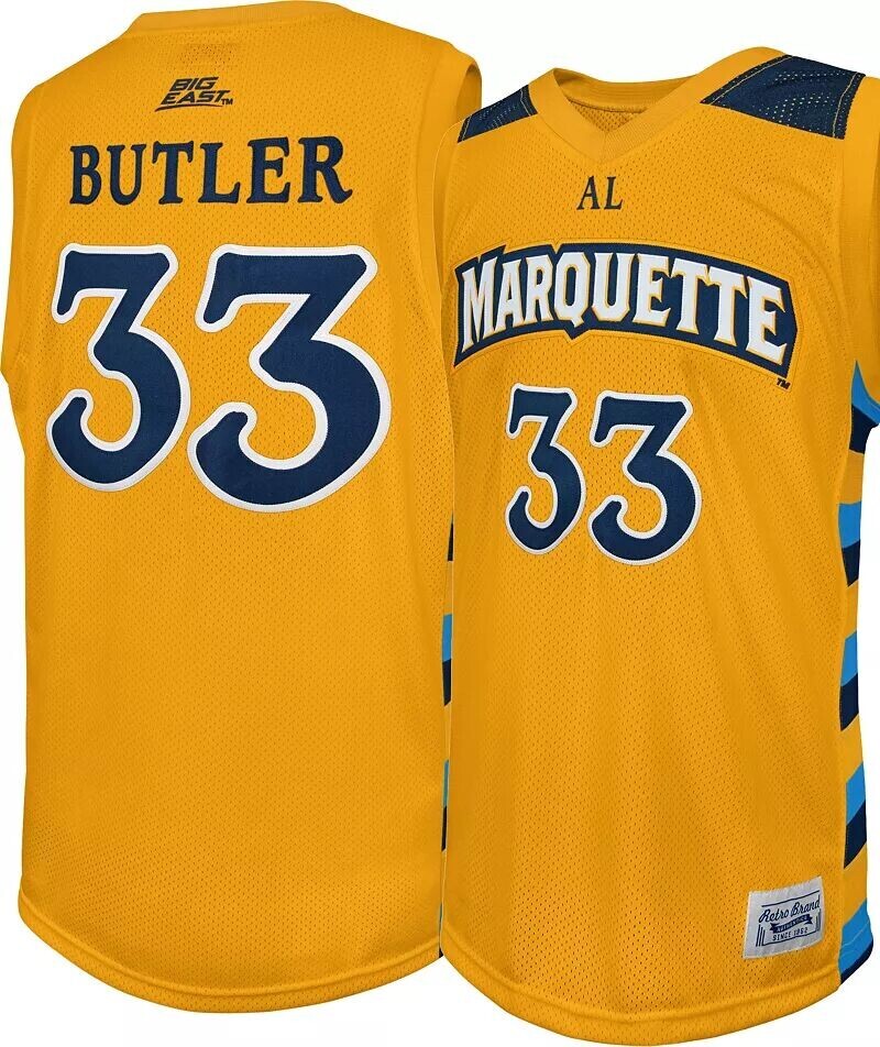 

Retro Brand Мужской Marquette Golden Eagles Джимми Батлер # 33 Золотая копия баскетбольной майки