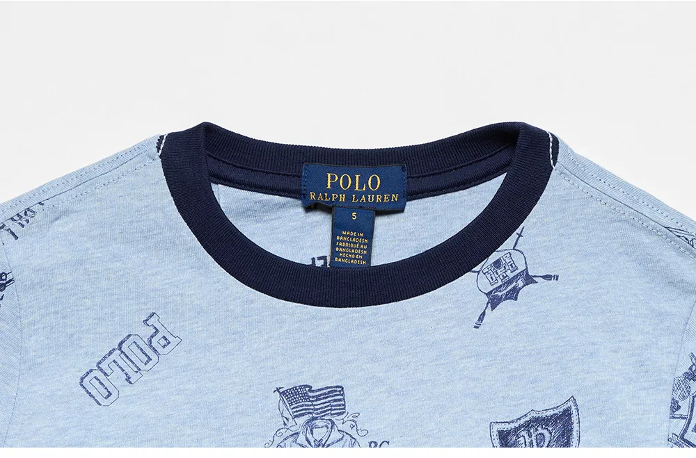 Детская хлопковая футболка с графическим принтом синяя от Polo Ralph Lauren Children — фото 4