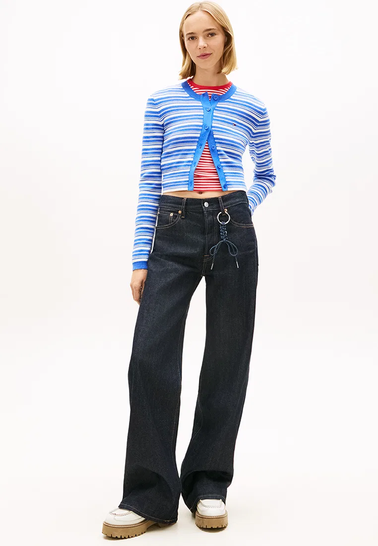 Кардиган женский, трикотажный, Slim Fit, Tommy Jeans Tommy Hilfiger, синий/мультиколор — фото 4