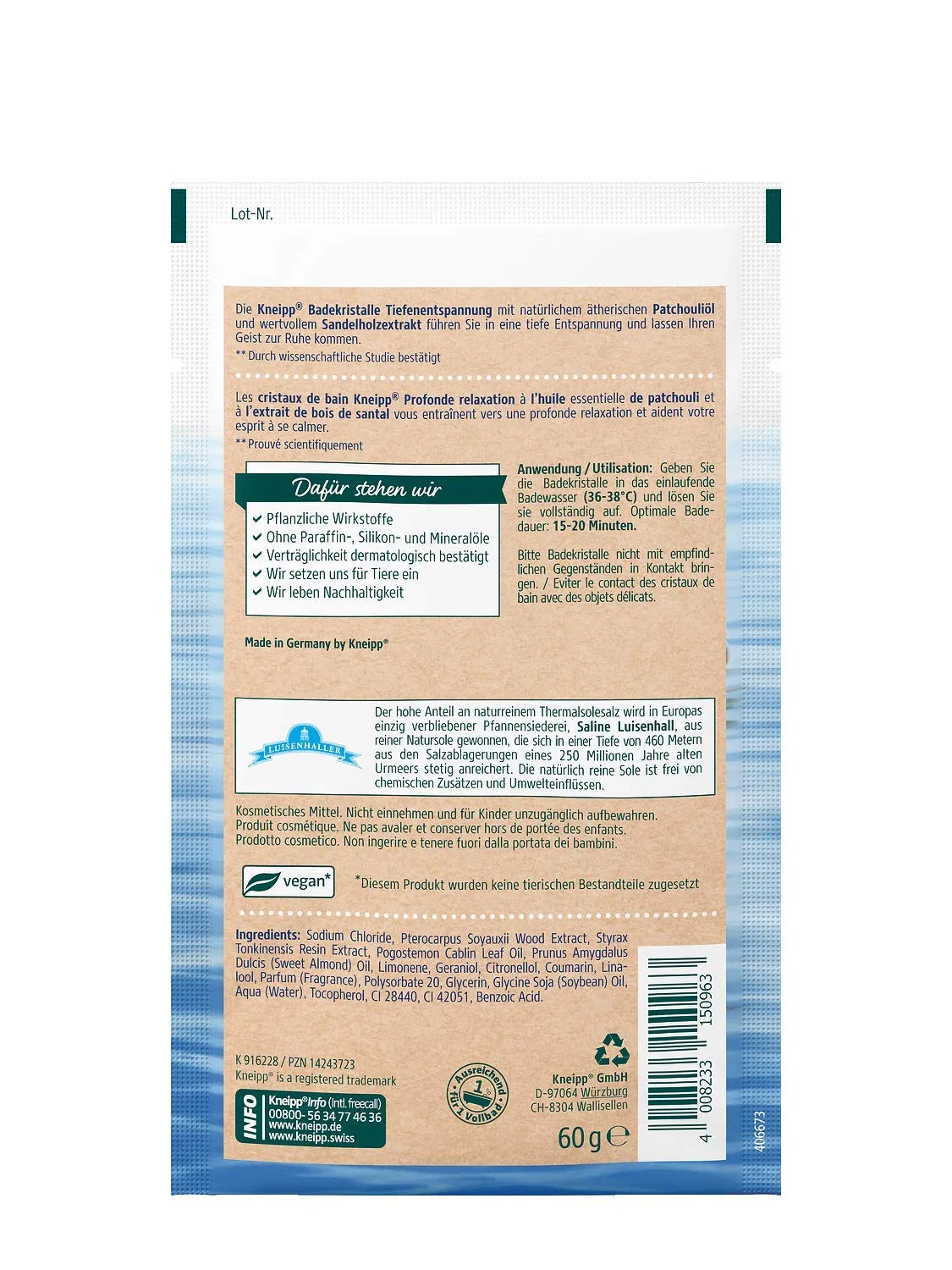 Соль для ванны Deep Relaxation, Kneipp, 60 г, Deep Blue — фото 2