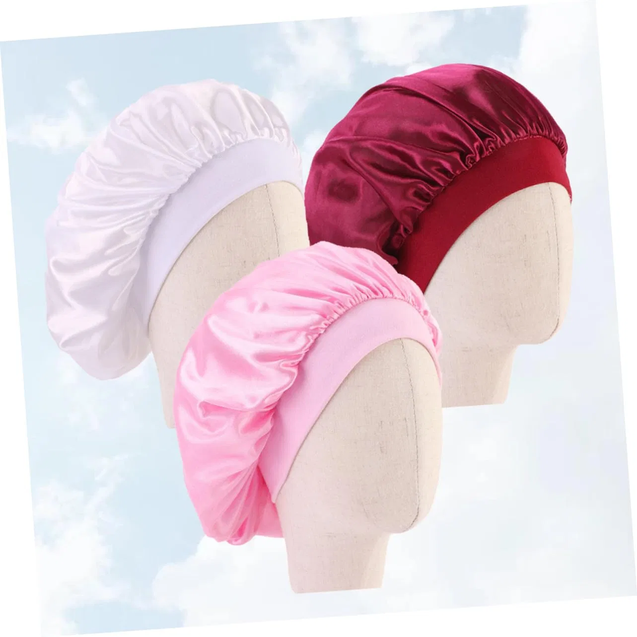 Шапочка для душа Satin, 3 шт, Белый, Розовый, Бургунди Dearmamy — фото 2