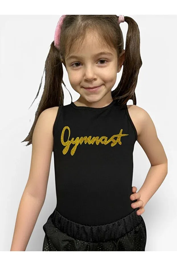 Детский топ для девочек с толстыми бретелями Swimmer athlete black gymnast gold She Can Wear, Gymnast Altın