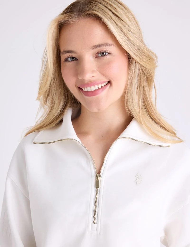 Женский пуловер U.S. Polo Assn. White Label Quarter Zip Scuba, белый — фото 4