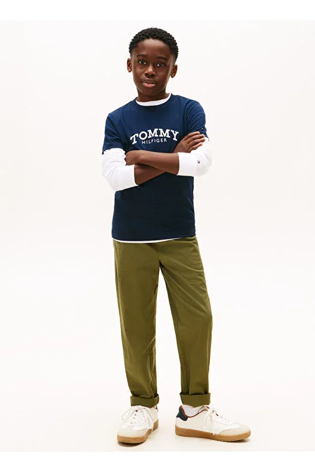 Детская футболка для мальчиков с принтом Monotype Print Graphic Tommy Hilfiger, C1g-Blue — фото 2