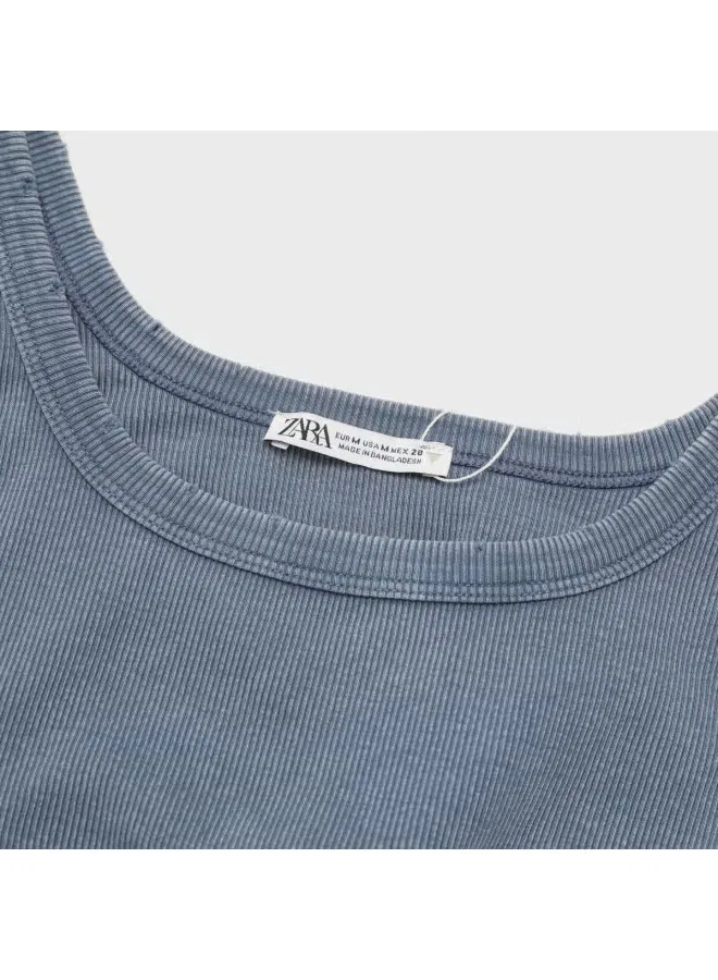 Жилет вязаный с винтажным эффектом Zara, голубой — фото 4