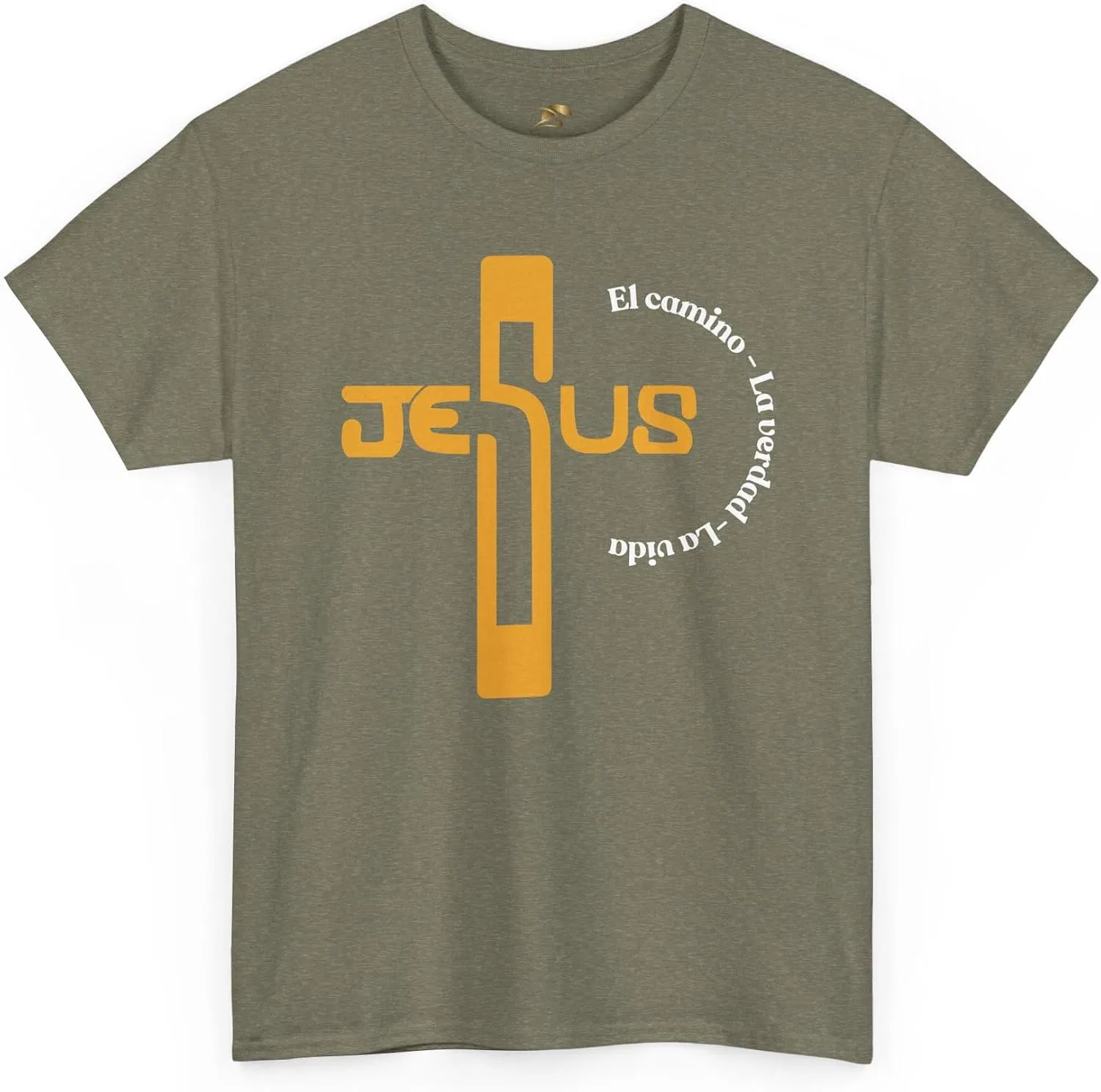 Мужская футболка с принтом Jesús El Camino La Verdad La Vida, Heather Military Green — фото 3