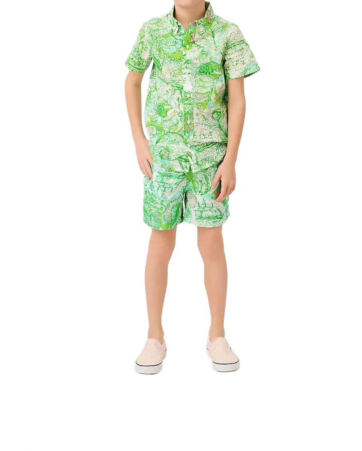 Детская рубашка для мальчиков с коротким рукавом и принтом Lavin Button Down Shirt Lilly Pulitzer, Resort White Ship To Shore — фото 3