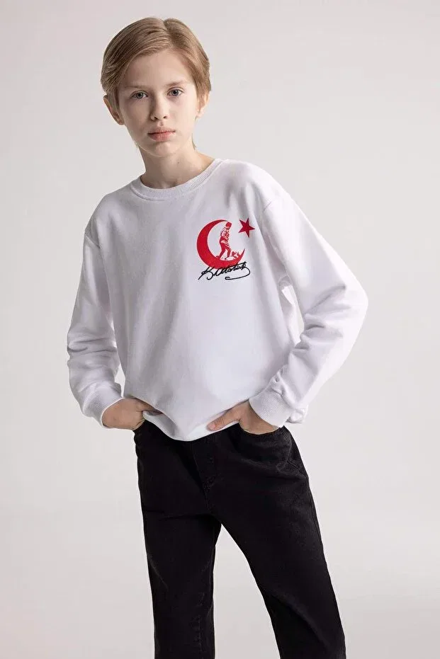 Детские свитшот для мальчиков с принтом Ataturk Printed Embroidered Defacto, White-Wt34 — фото 2