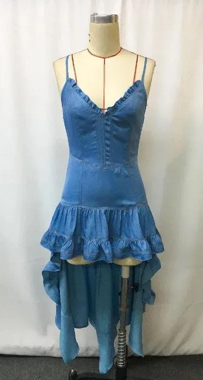 Женское винтажное деним-платье с пуговицами, рыбий хвост, Blue — фото 3