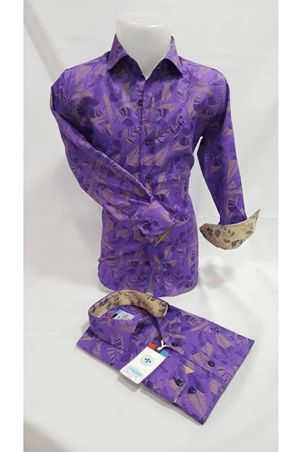 Детская рубашка для мальчиков с принтом Flower Patterned Louis Kids, Purple — фото 2
