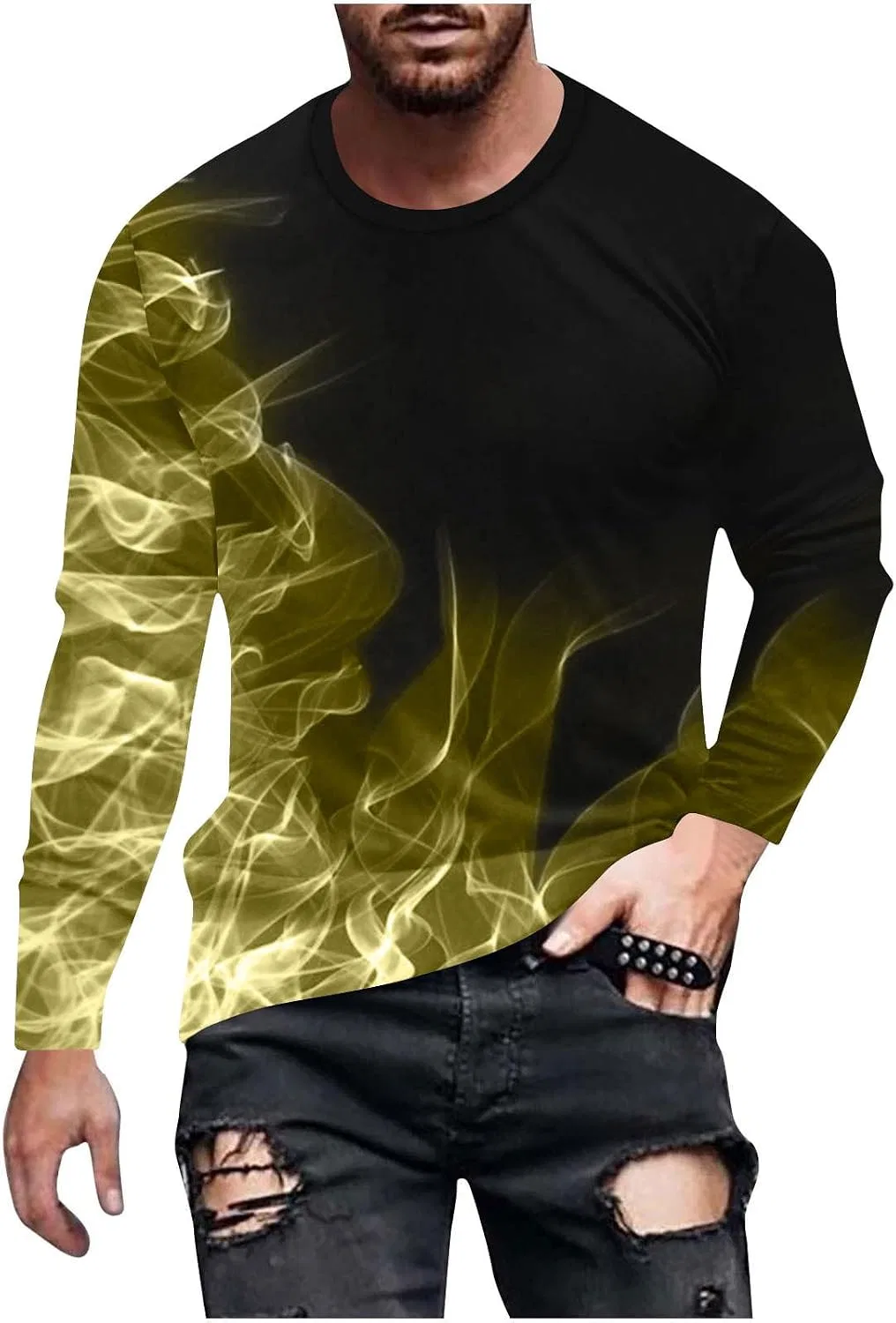 Мужская футболка с длинным рукавом принтом Flame, Gold