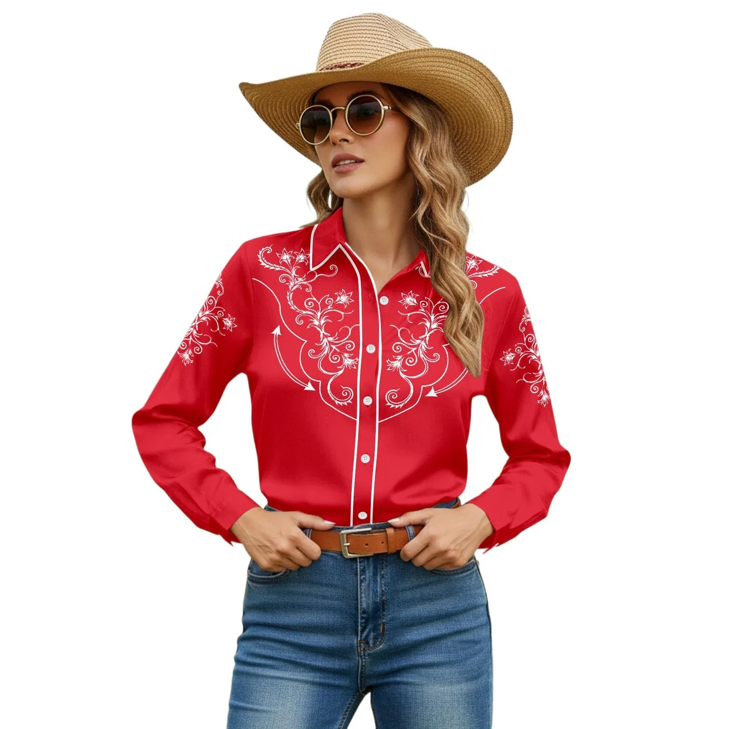 Женская блузка с принтом Cowboy Print Slim Fit, Red