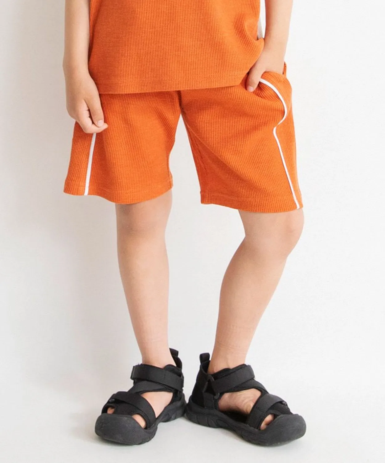 Детские шорты из вафли с пайпингом, модель Waffle Half Pants, branshes, Orange