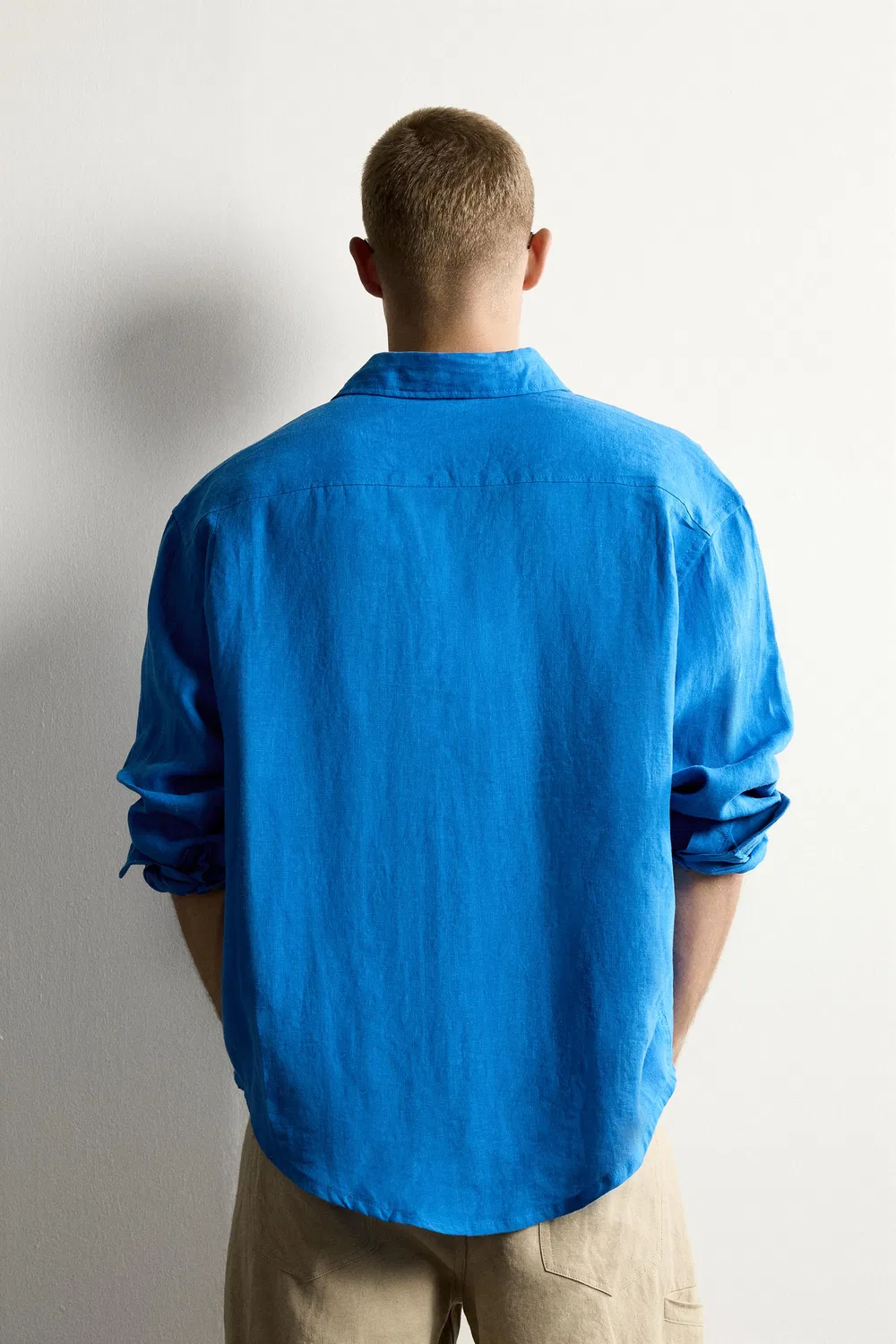 Рубашка свободного кроя из 100% льна. ZARA, Electric blue — фото 3
