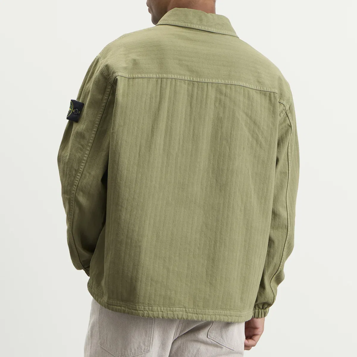 Куртка-рубашка на молнии из хлопка с узором «елочка», модель Cotton Herringbone Zip Shirt Jacket Stone Island, Laurel Green — фото 3