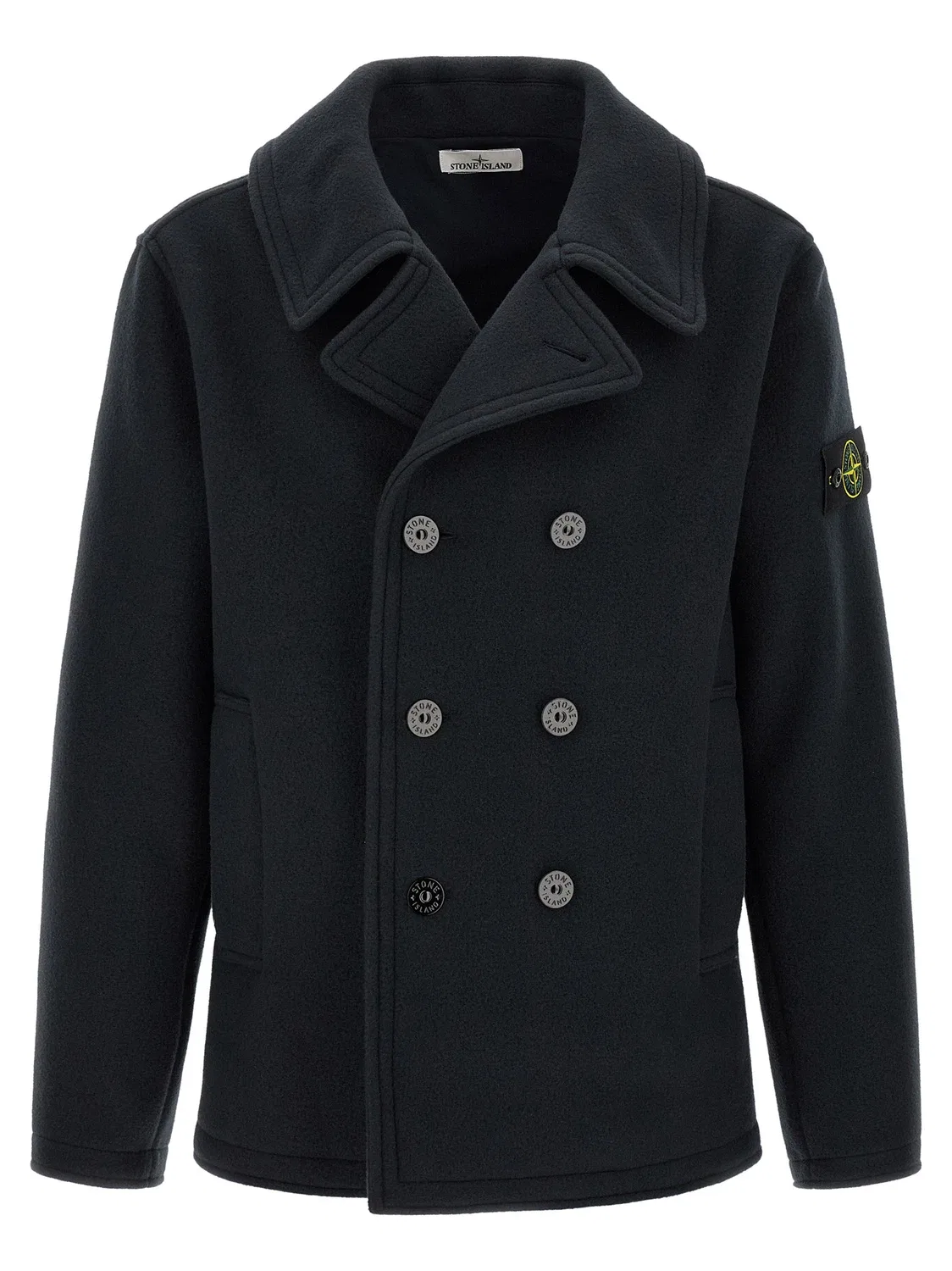 Двубортное пальто со значком с логотипом Stone Island, синий