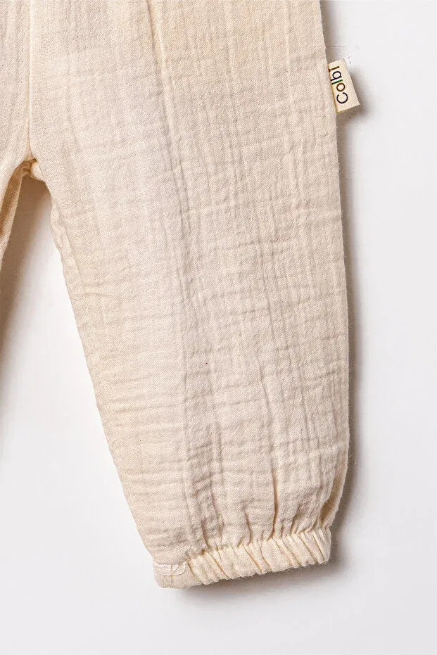 Детские штаны для девочек с эластичным манжетом и поясом Organic Muslin Fabric Baby Pants Mini Cotton, Nude Color — фото 4