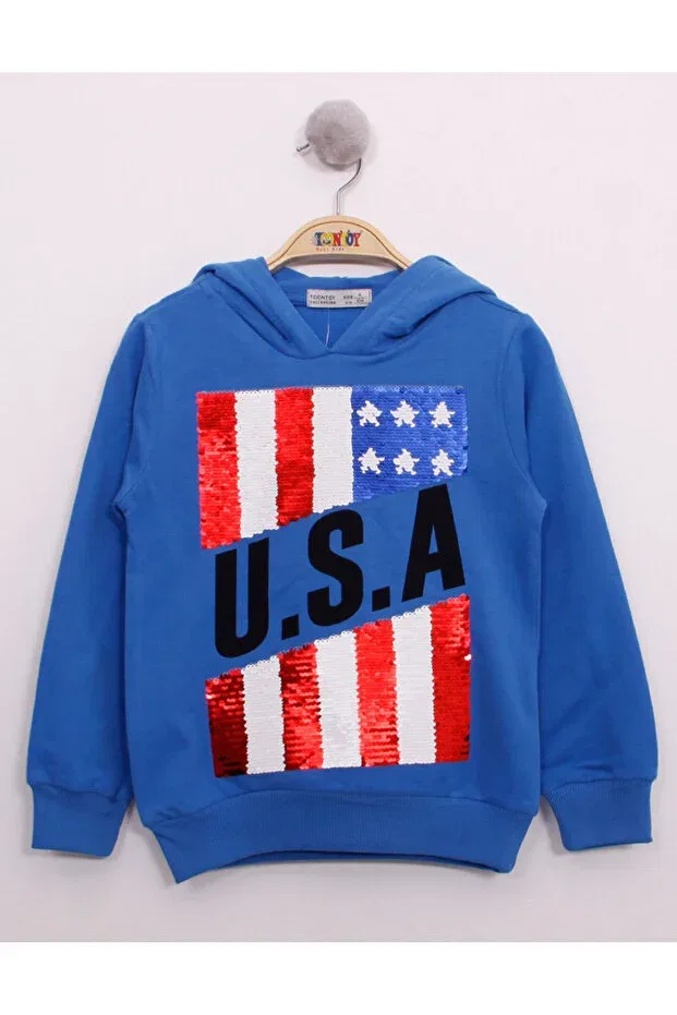 Детское худи для мальчиков с принтом U.S.A Flag Embroidered Toontoy, Saks — фото 3