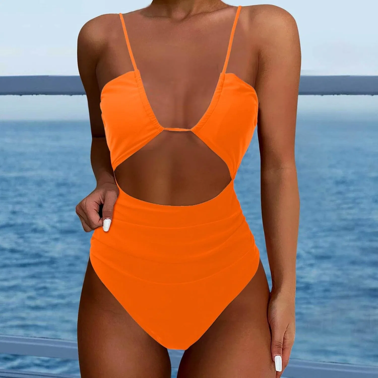 Женский слитный купальник с утяжкой живота Generic, Orange — фото 2
