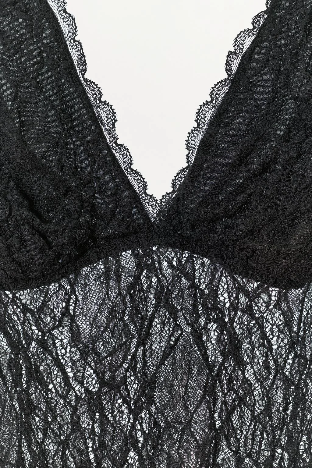 Топ Zara Tirantes Encaje, черный — фото 4