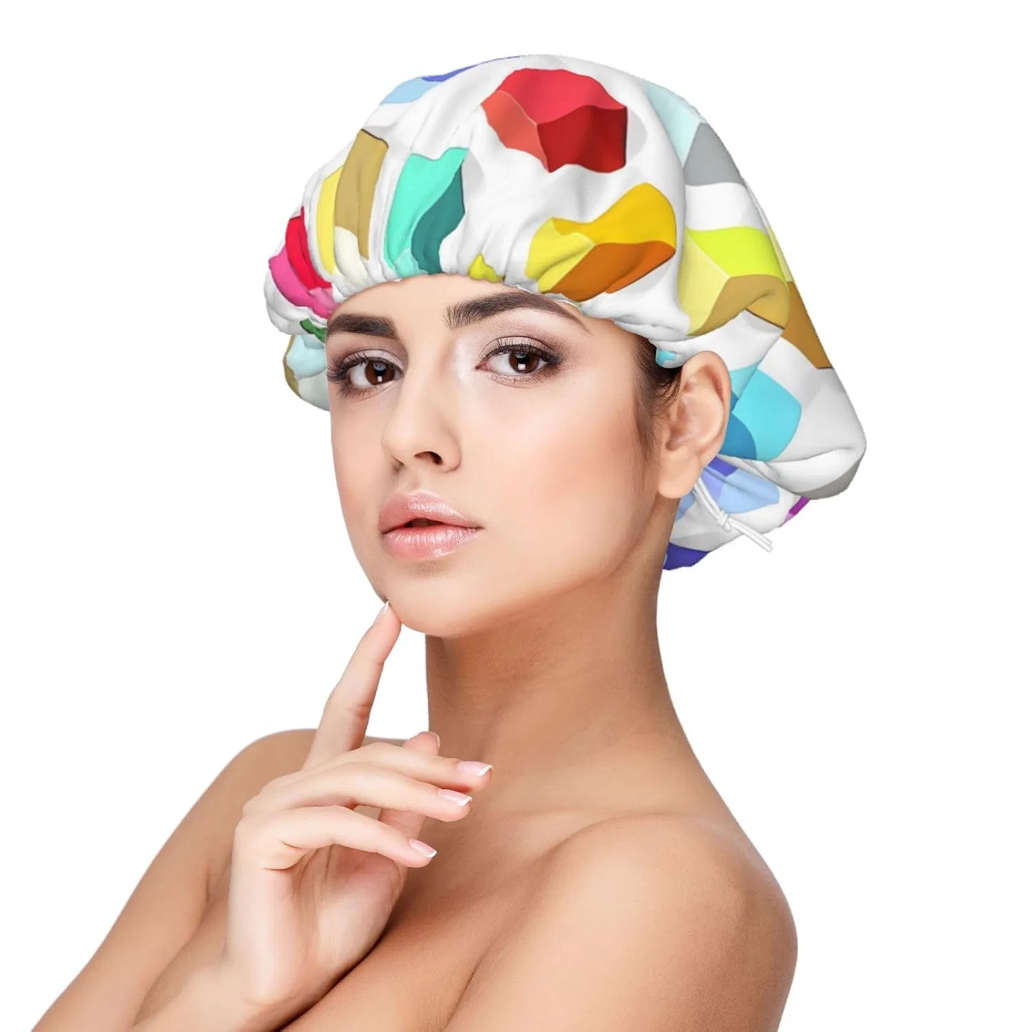 Шапочка для душа Satin Colorful Cubes WANLON, 33 см, Черный