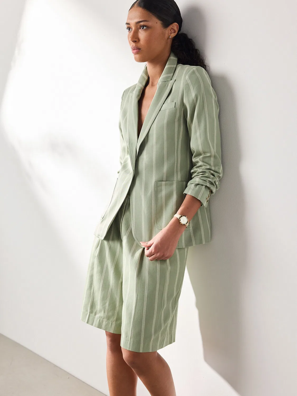 Блейзер однобортный Green/Ecru Stripe N. Premium Next, зеленый/экрю в полоску